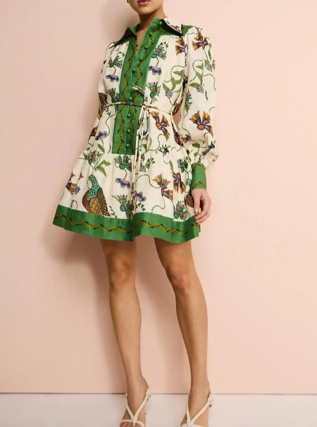 Vintage Flip-Print Long-Sleeve Mini Dress speciaic