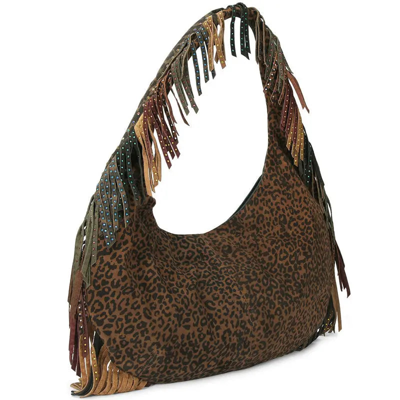 Vintage Leopard Print Tassel Shoulder Bag Large Capacity Tote Bag speciaic