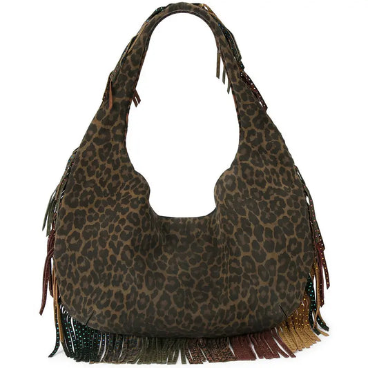 Vintage Leopard Print Tassel Shoulder Bag Large Capacity Tote Bag speciaic