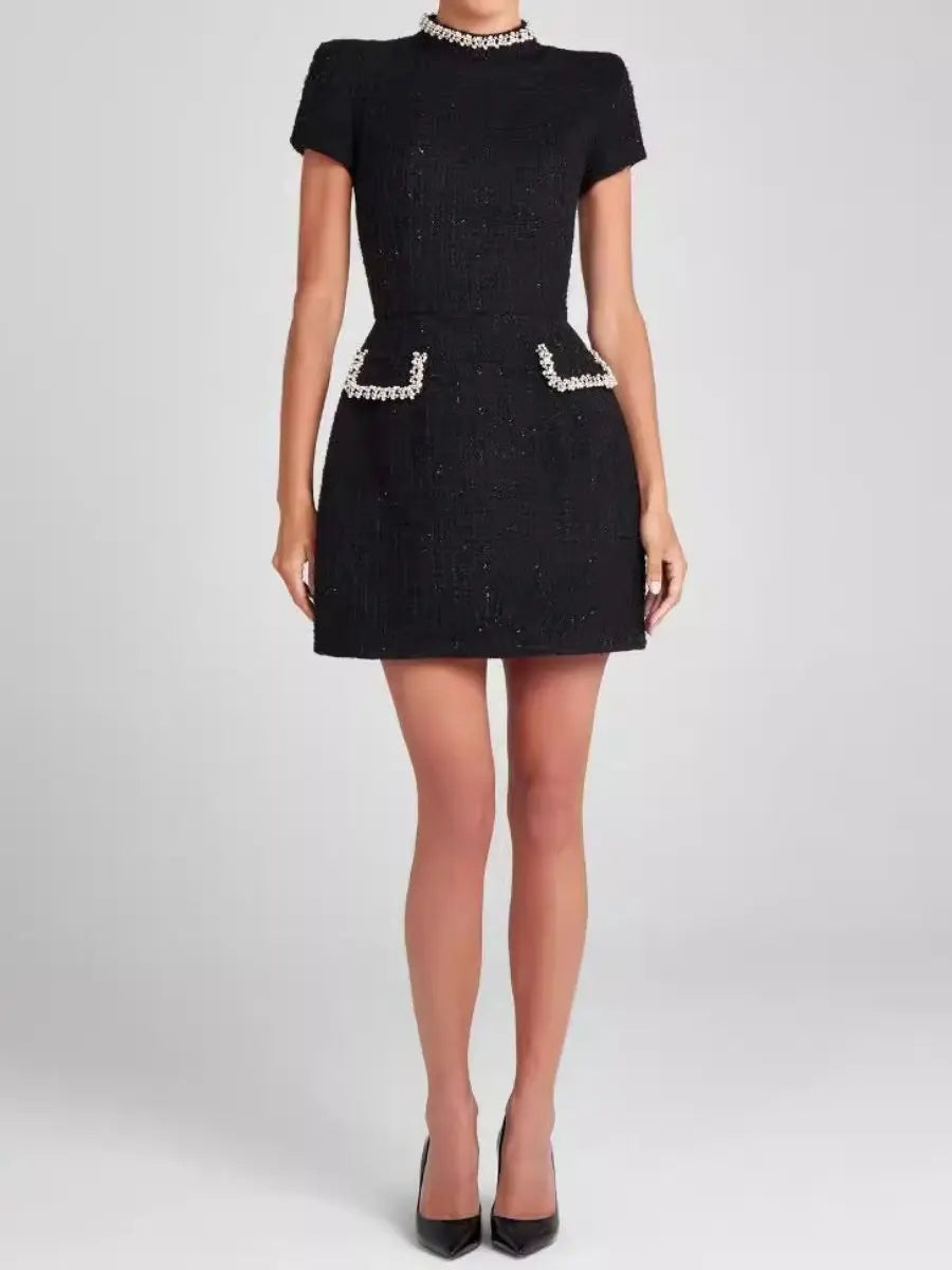 Vintage Stand Collar Beaded Dress speciaic