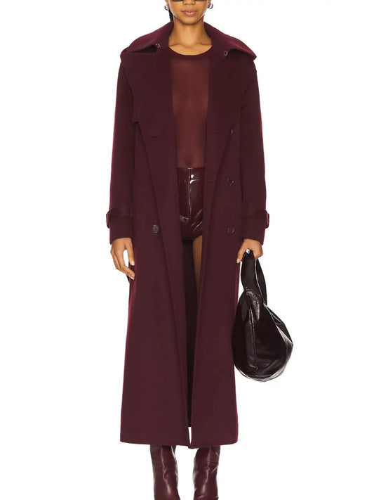 Women’s Burgundy Maxi Coat laseze
