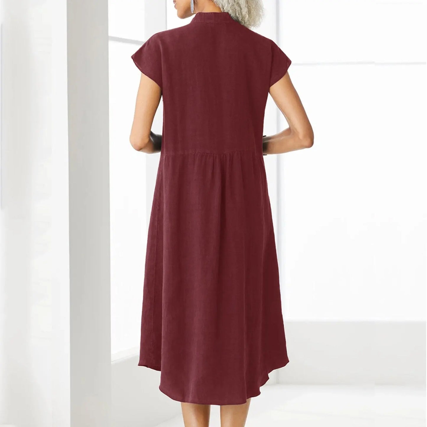 Women’s Button-down Cotton Linen Loose Dress with Pocket speciaic
