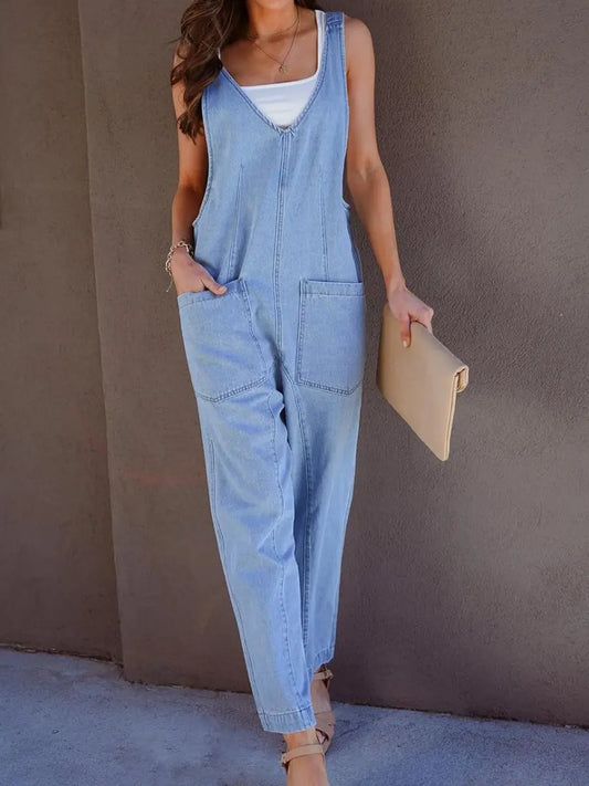 Women's Casual Loose Sleeveless Denim Jumpsuit speciaic
