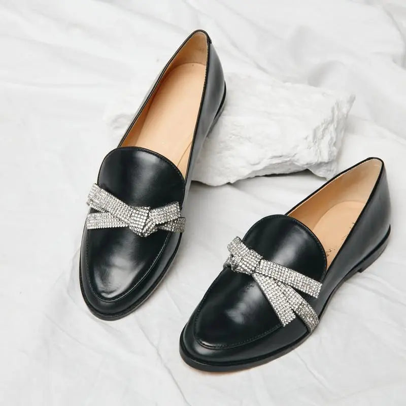 Women's Comfortable Dazzle Bow Loafers haichic