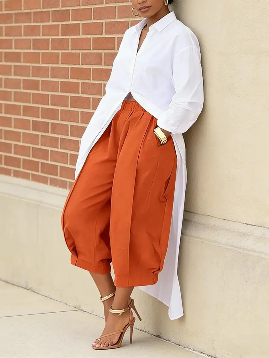 Women's High - Waisted Wide Leg Lantern Pants With Pockets - laseze