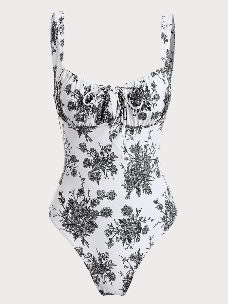 Women’s Tie Floral Sexy One - Piece Tankini Bathing Suits Slimming Swimsuit - laseze