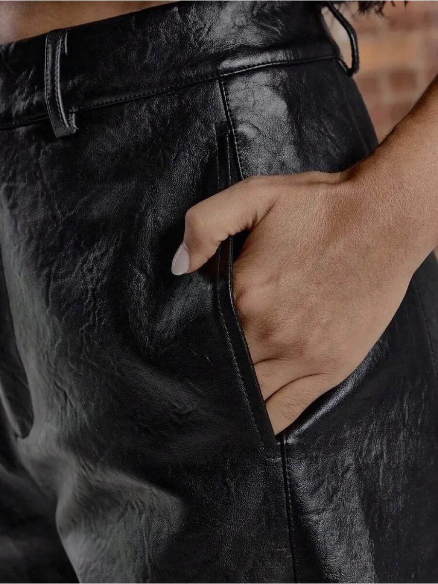 Imitation Leather Wide Leg Waist Pants, Sexy Out, Autumn, Night, Winter, Cute, Street Style, Thanksgiving Day