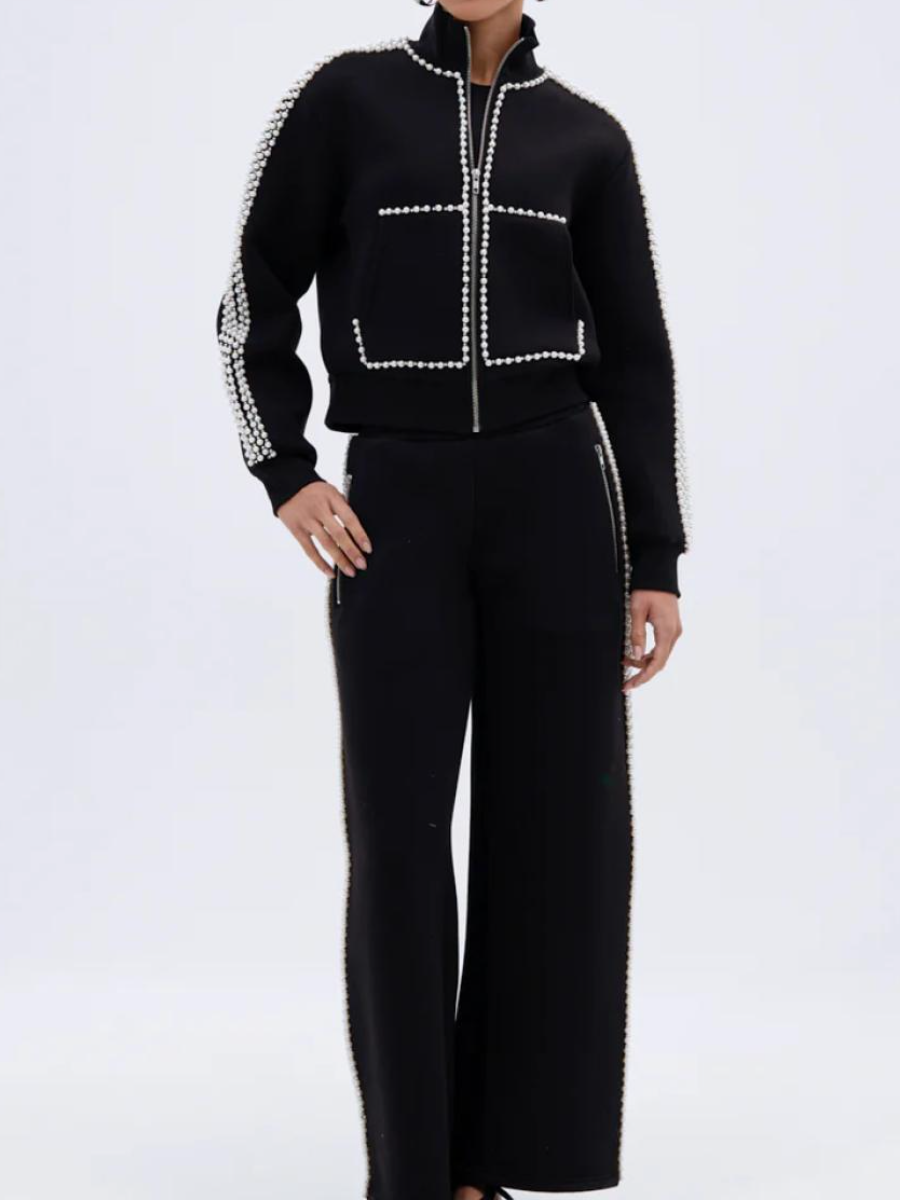 Pearl-Trimmed Wide-Leg Sweatpants