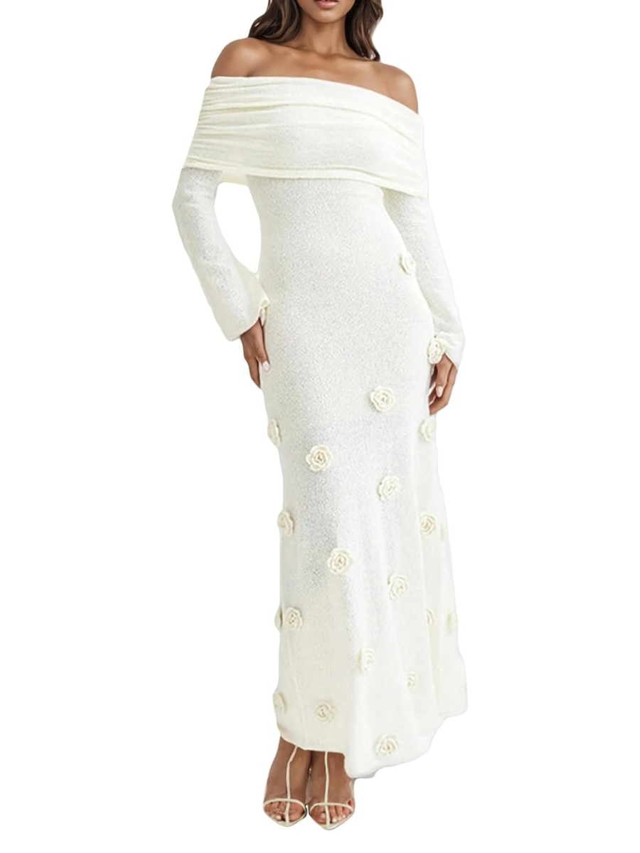 3D Floral Knit Mesh Sweater Sexy Party Dresses