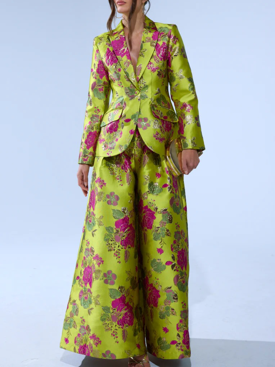 Vibrant Lime Floral Jacquard Two-Piece