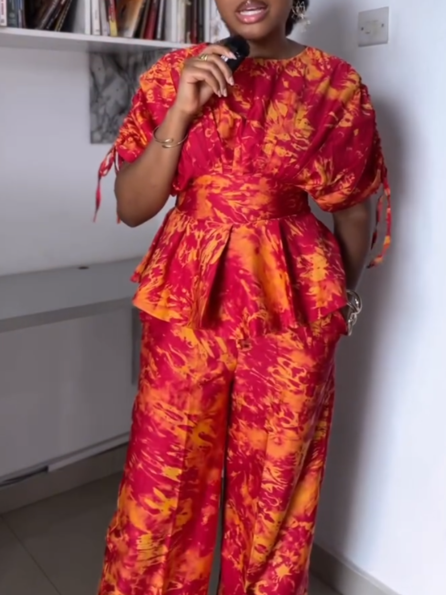 Scarlet Ruffled Waist Two-Piece