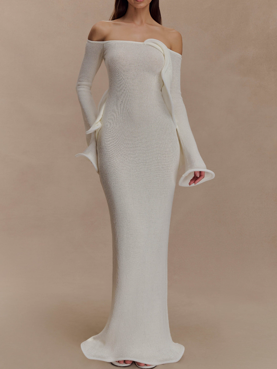 Off Shoulder Knit Maxi Dress