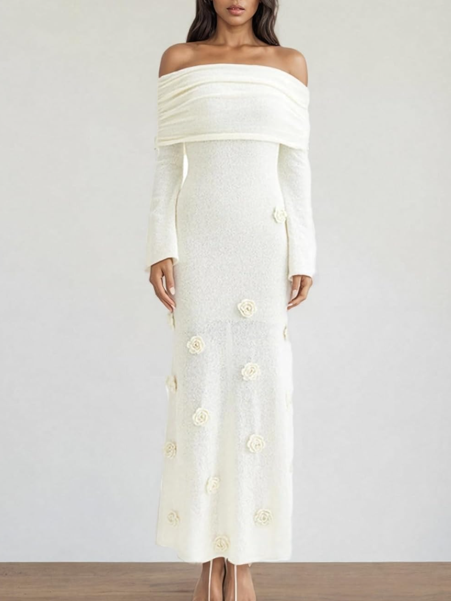 3D Floral Knit Mesh Sweater Sexy Party Dresses