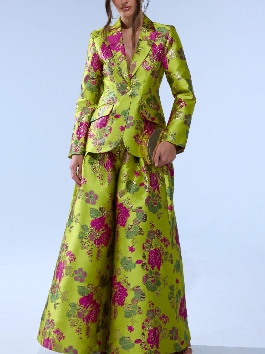 Vibrant Lime Floral Jacquard Two-Piece