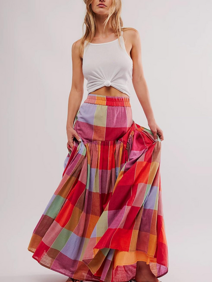 Patchwork Color-Block Maxi Skirt