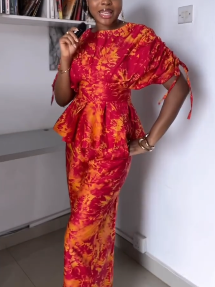 Scarlet Ruffled Waist Two-Piece