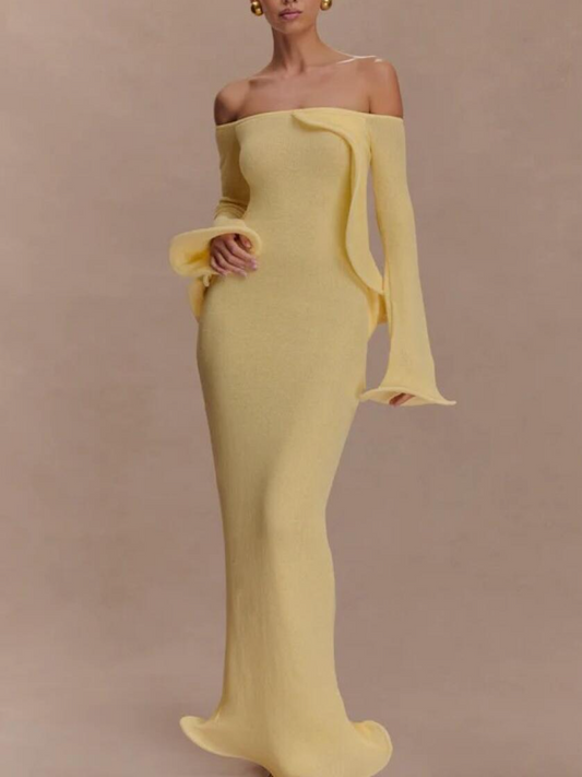 Off Shoulder Knit Maxi Dress