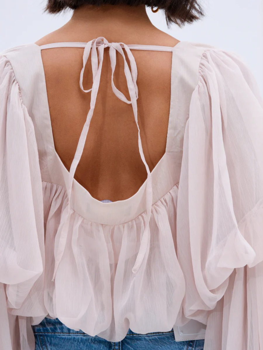 Organza Cape-Sleeve Square Neck Crop Top
