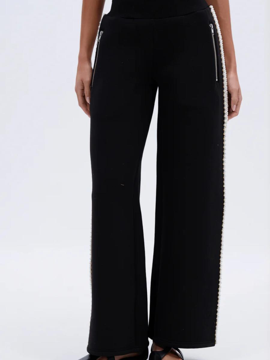 Pearl-Trimmed Wide-Leg Sweatpants