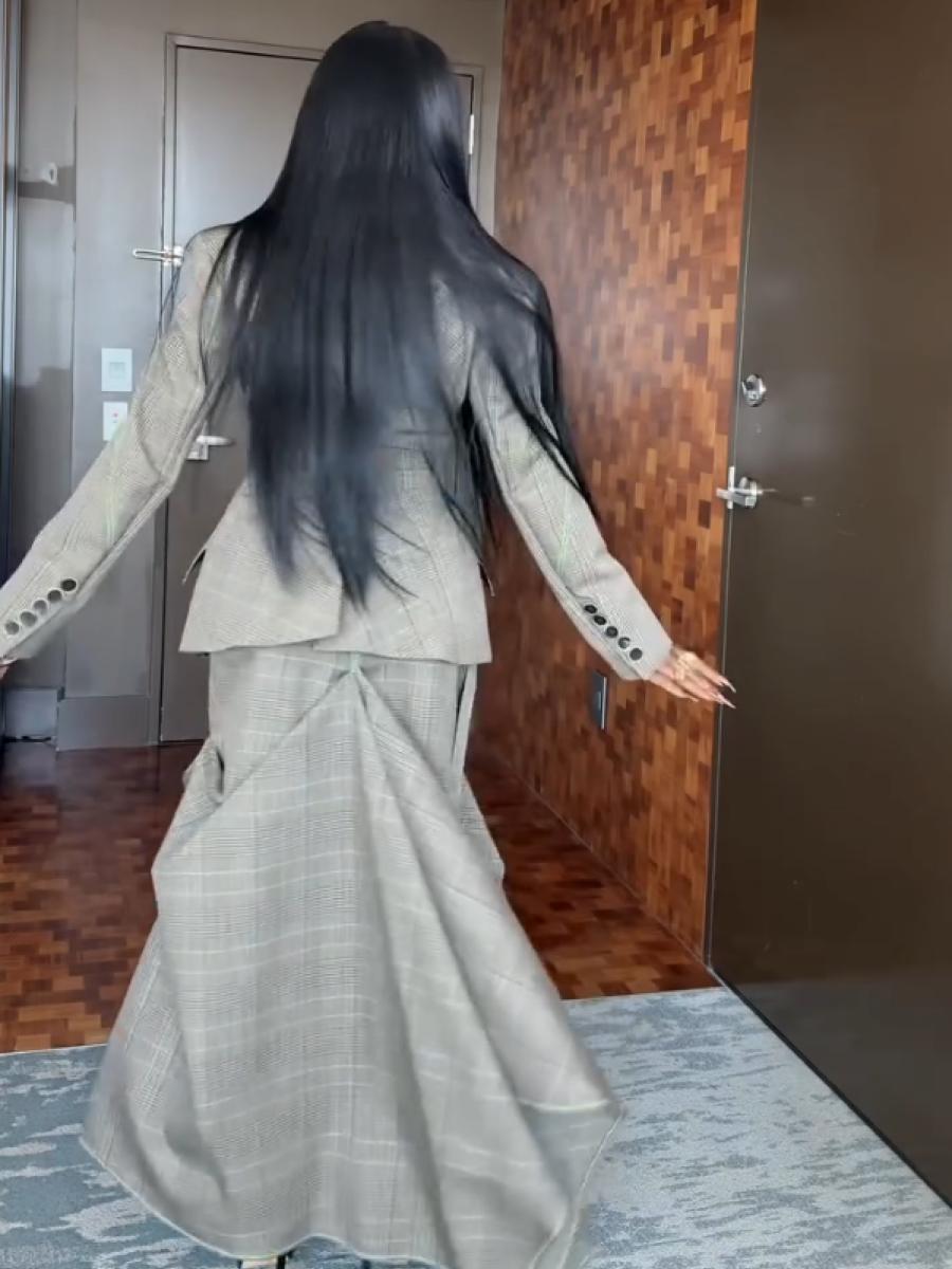 Tucked Wool Trumpet Skirt With Belt