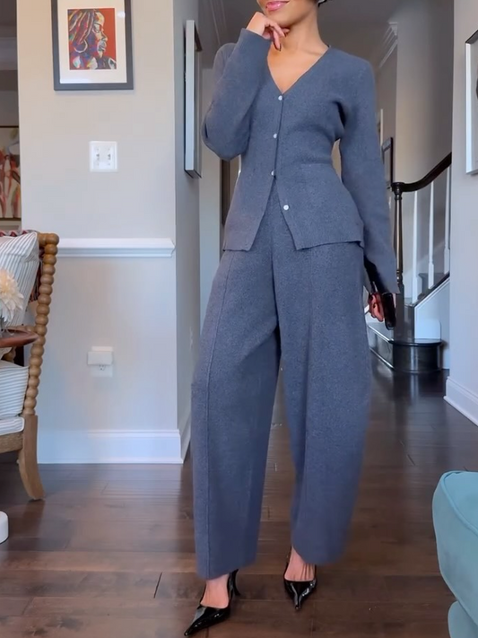 Knitted V-Neck Pants Set laseze