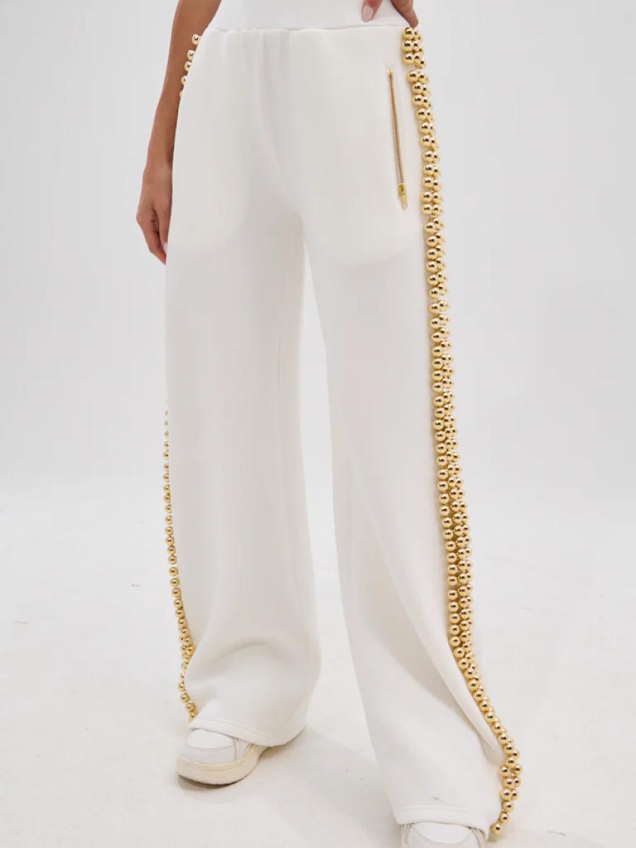 Pearl-Trimmed Wide-Leg Sweatpants
