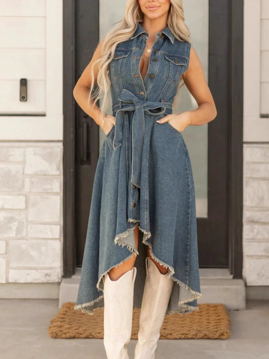Denim Dress Fashion Sleeveless Personality Irregular
