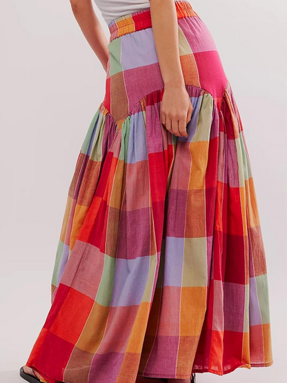 Patchwork Color-Block Maxi Skirt