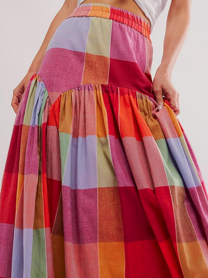 Patchwork Color-Block Maxi Skirt