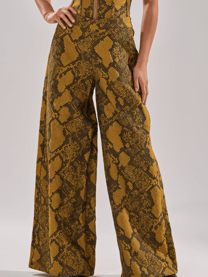 Abstract Snake Print High - Waist Pants - laseze