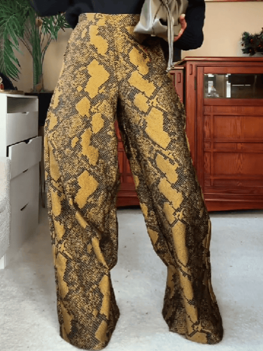 Abstract Snake Print High - Waist Pants - laseze