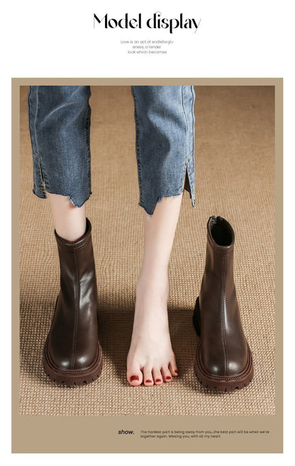 Autumn And Winter New Martin Boots Fashion Round Head Thick Bottom - laseze