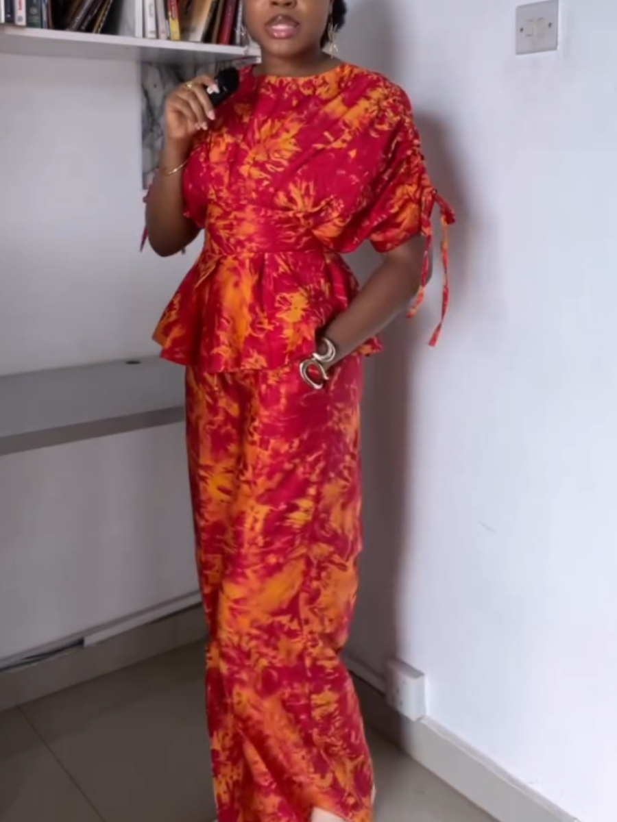 Scarlet Ruffled Waist Two-Piece