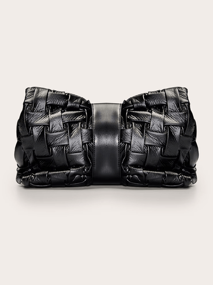 Black Cross Weave Fold Over Clutch Bag voguety