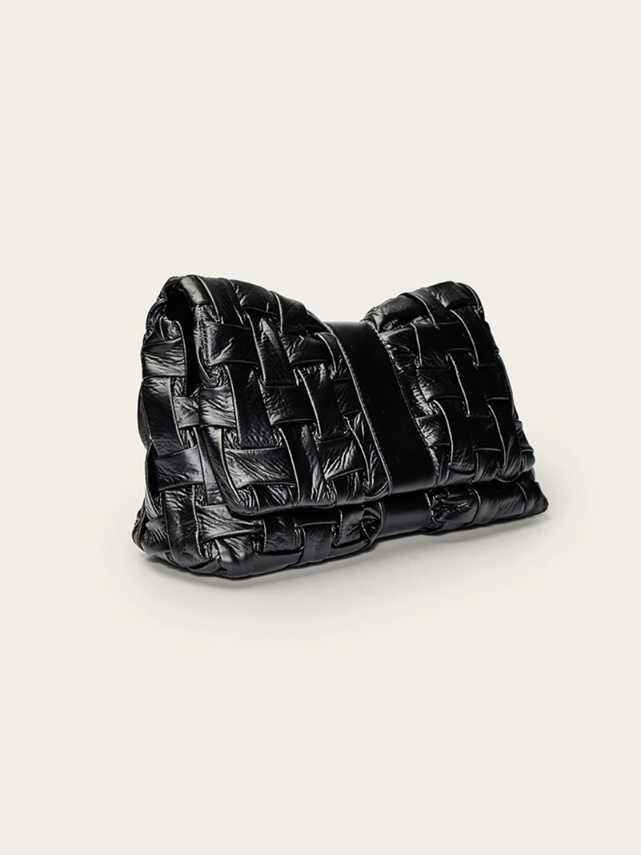 Black Cross Weave Fold Over Clutch Bag voguety