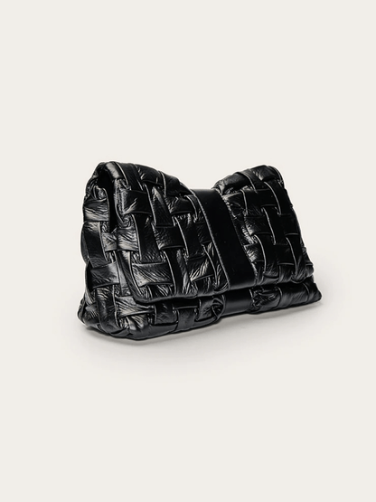 Black Cross Weave Fold Over Clutch Bag voguety