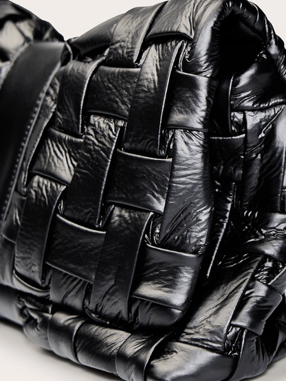 Black Cross Weave Fold Over Clutch Bag voguety