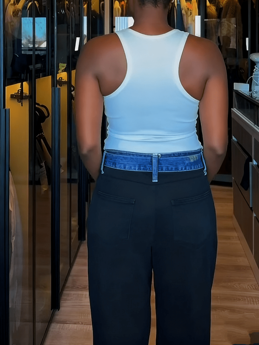 Black Denim-Waist Paneled Wide-Leg Pants laseze