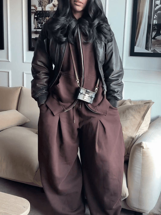 Black Faux Leather Oversized Bomber Jacket laseze