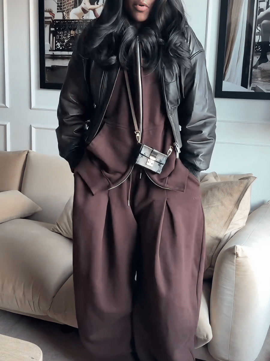 Black Faux Leather Oversized Bomber Jacket laseze