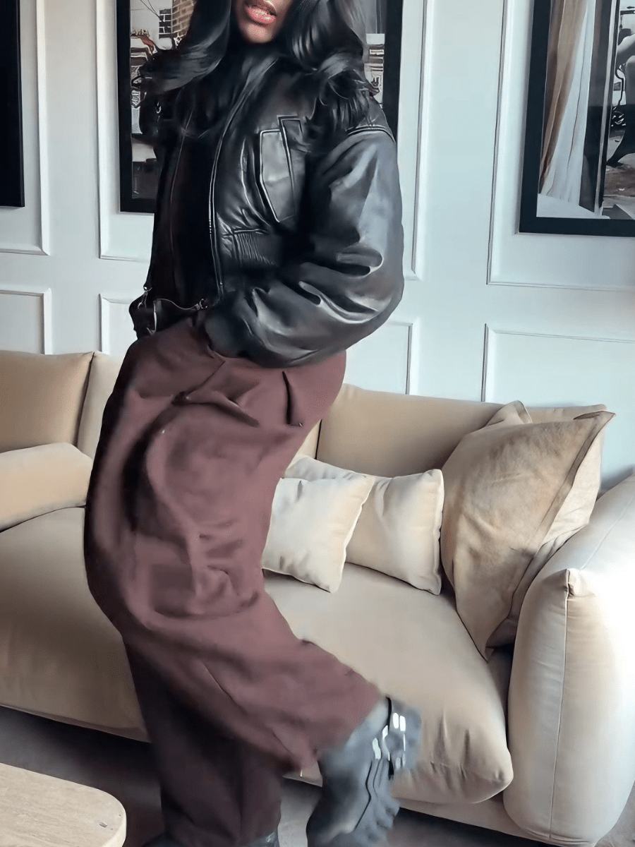 Black Faux Leather Oversized Bomber Jacket