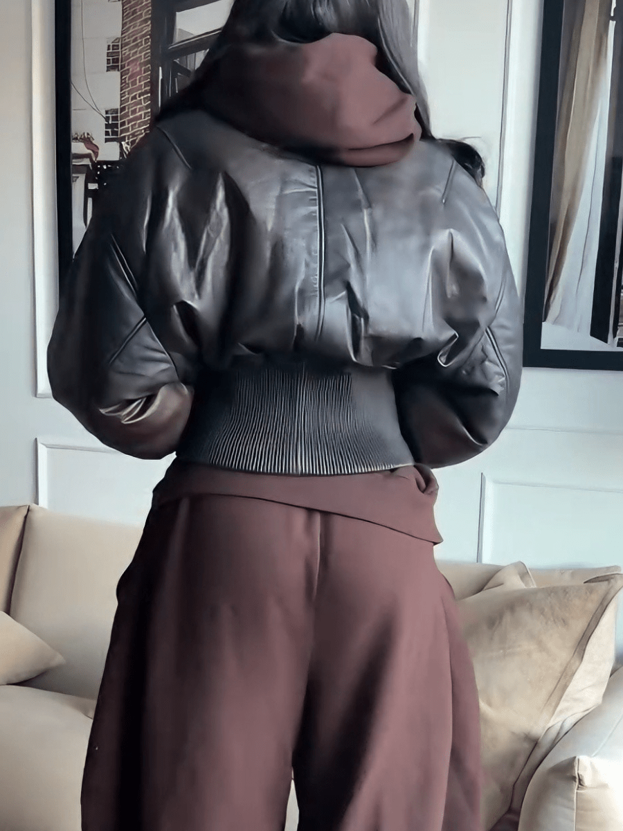 Black Faux Leather Oversized Bomber Jacket