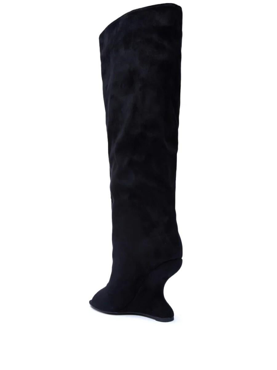 Black Faux Suede Open-Toe Boots laseze
