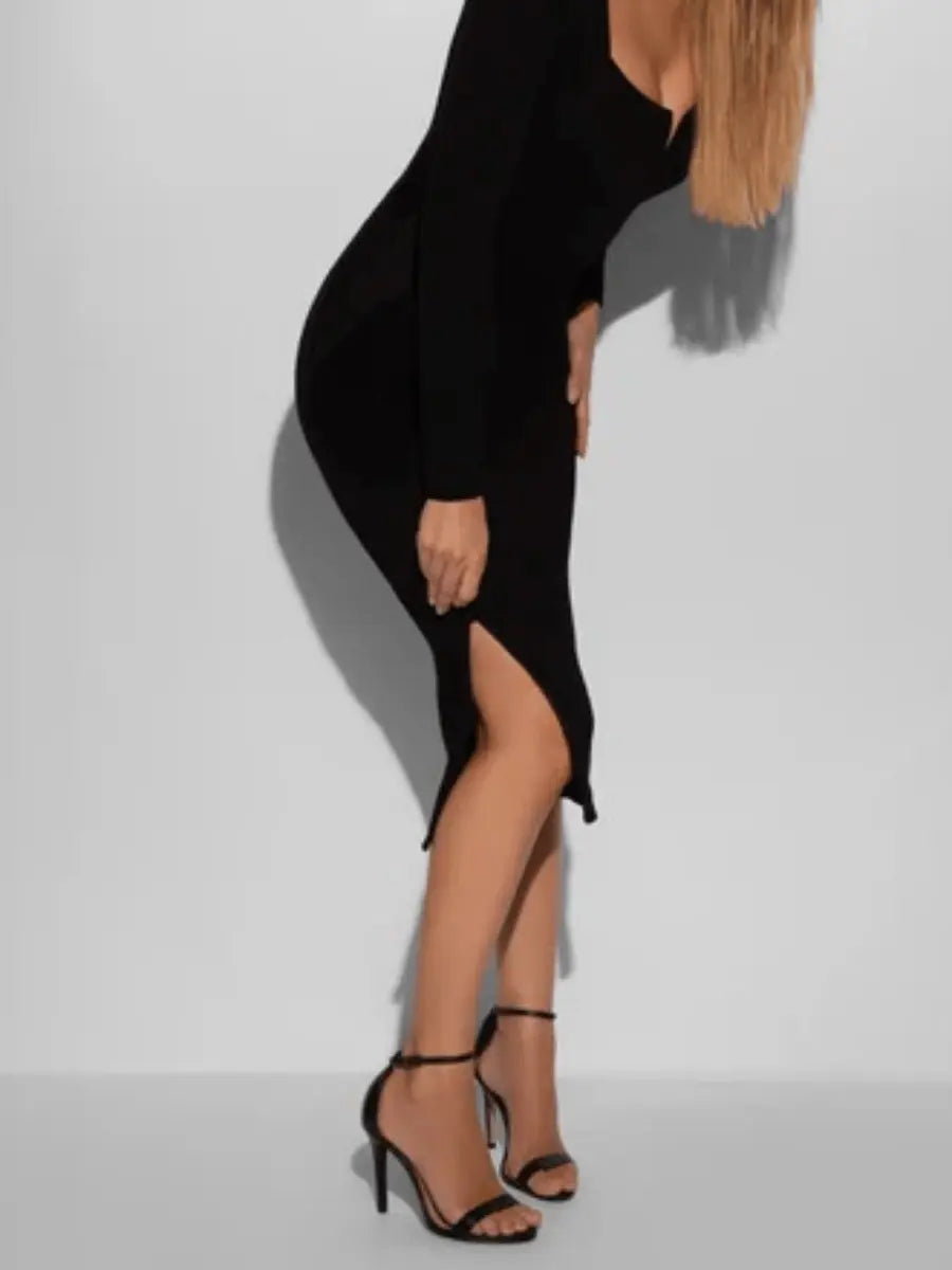 Black Lace-Up Back Midi Dress laseze