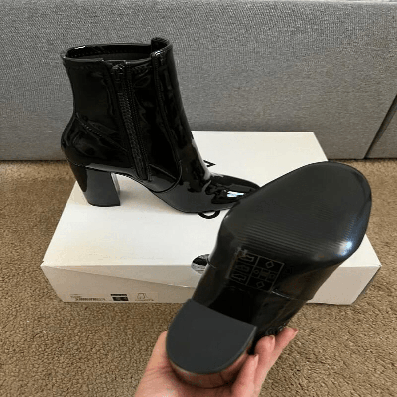 Black Patent Ankle Boots Booties laseze