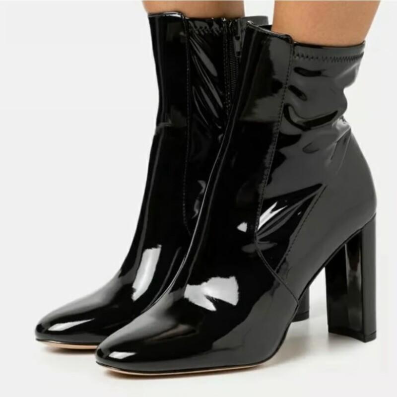 Black Patent Ankle Boots Booties laseze