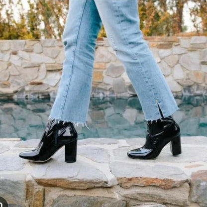 Black Patent Ankle Boots Booties laseze