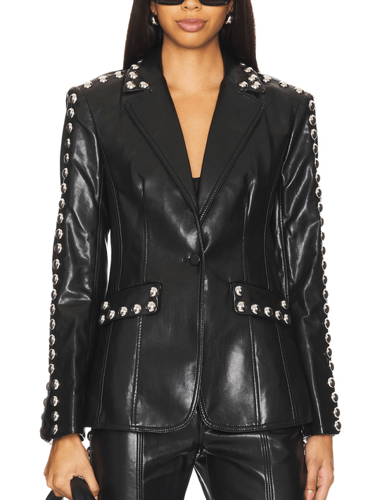 Black Patent Leather Stud - Embellished Blazer - laseze