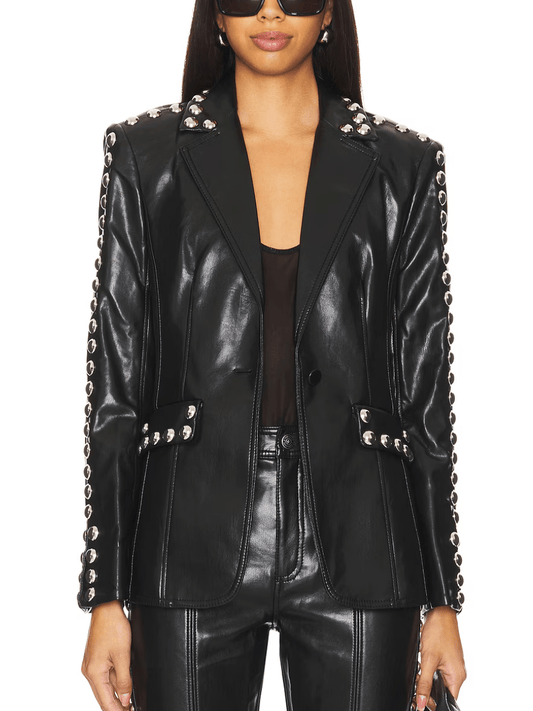 Black Patent Leather Stud - Embellished Blazer - laseze