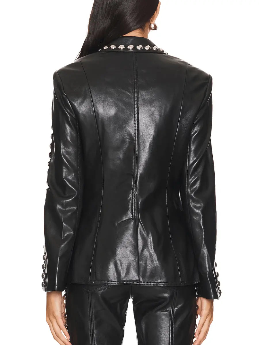 Black Patent Leather Stud-Embellished Blazer laseze